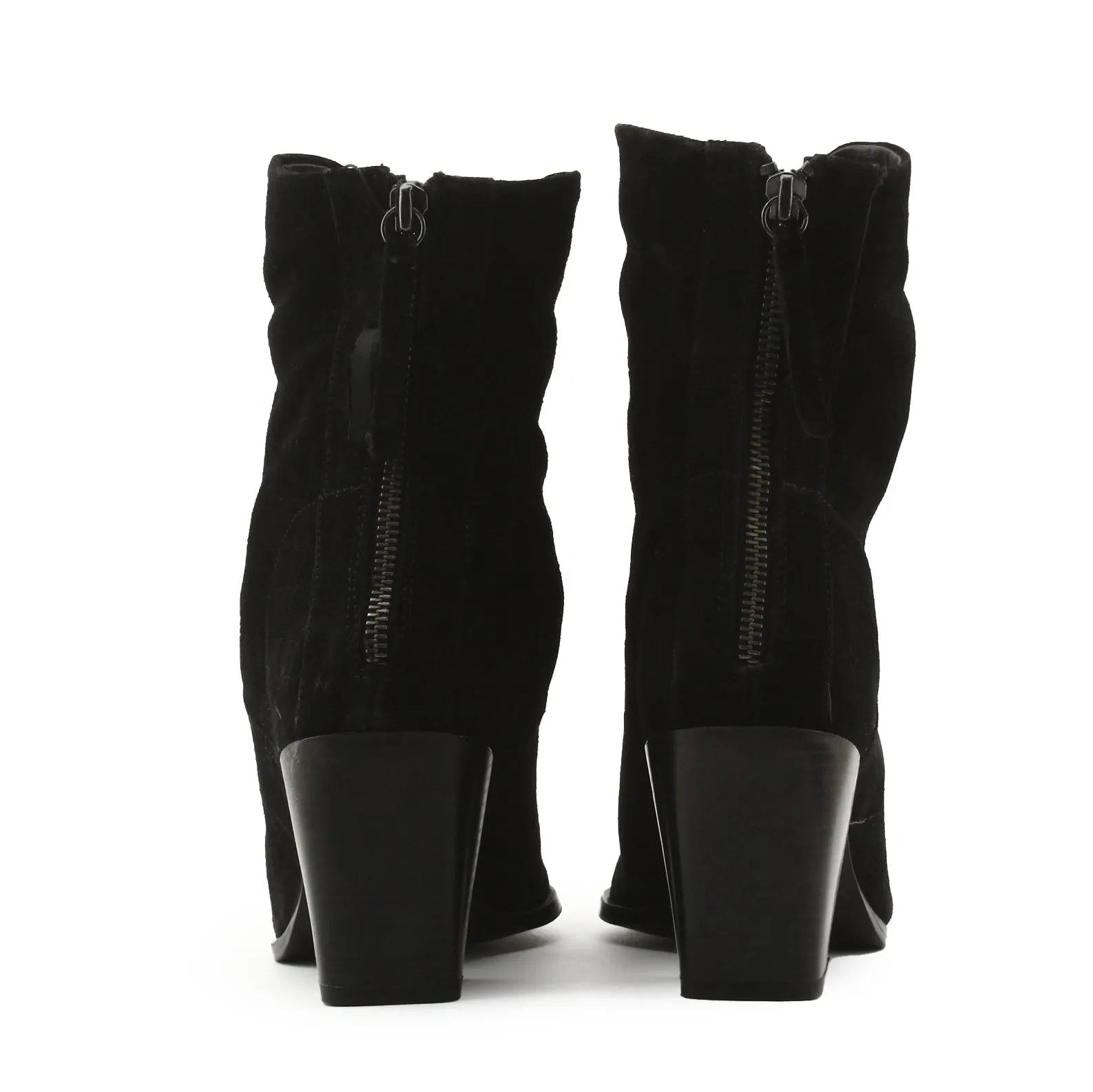 Zara Zipper Block Heels Ankle Boots | Suede